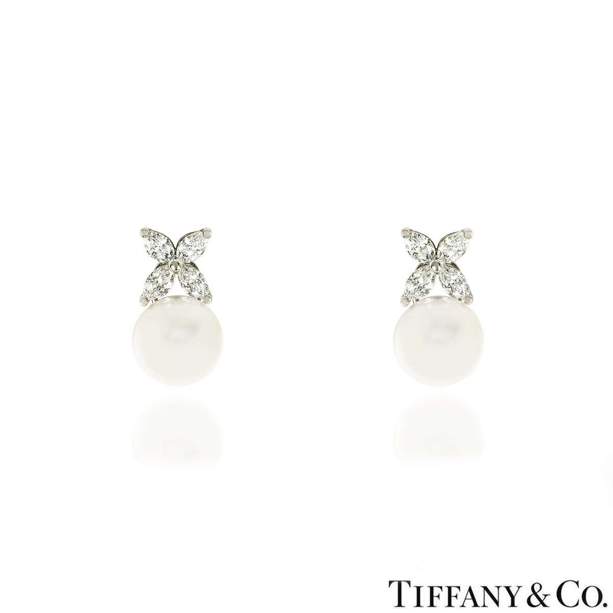 Tiffany & Co. Platinum Diamond & Pearl Victoria Earrings 60152975 Tiffany & Co. Platinum Diamond & Pearl Victoria Earrings 60152975